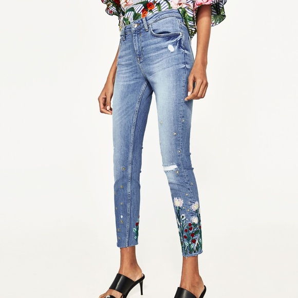 Zara Denim - ZARA The Skinny with Garden Embroidered Jeans